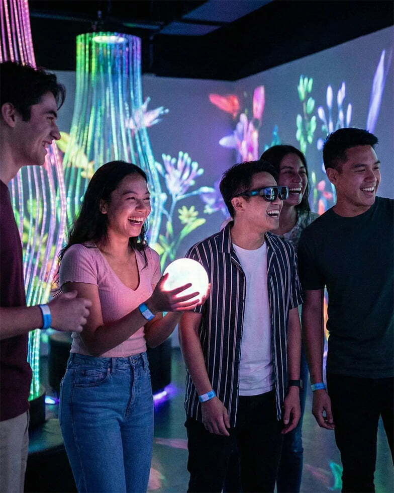 Group exploring an immersive digital experience