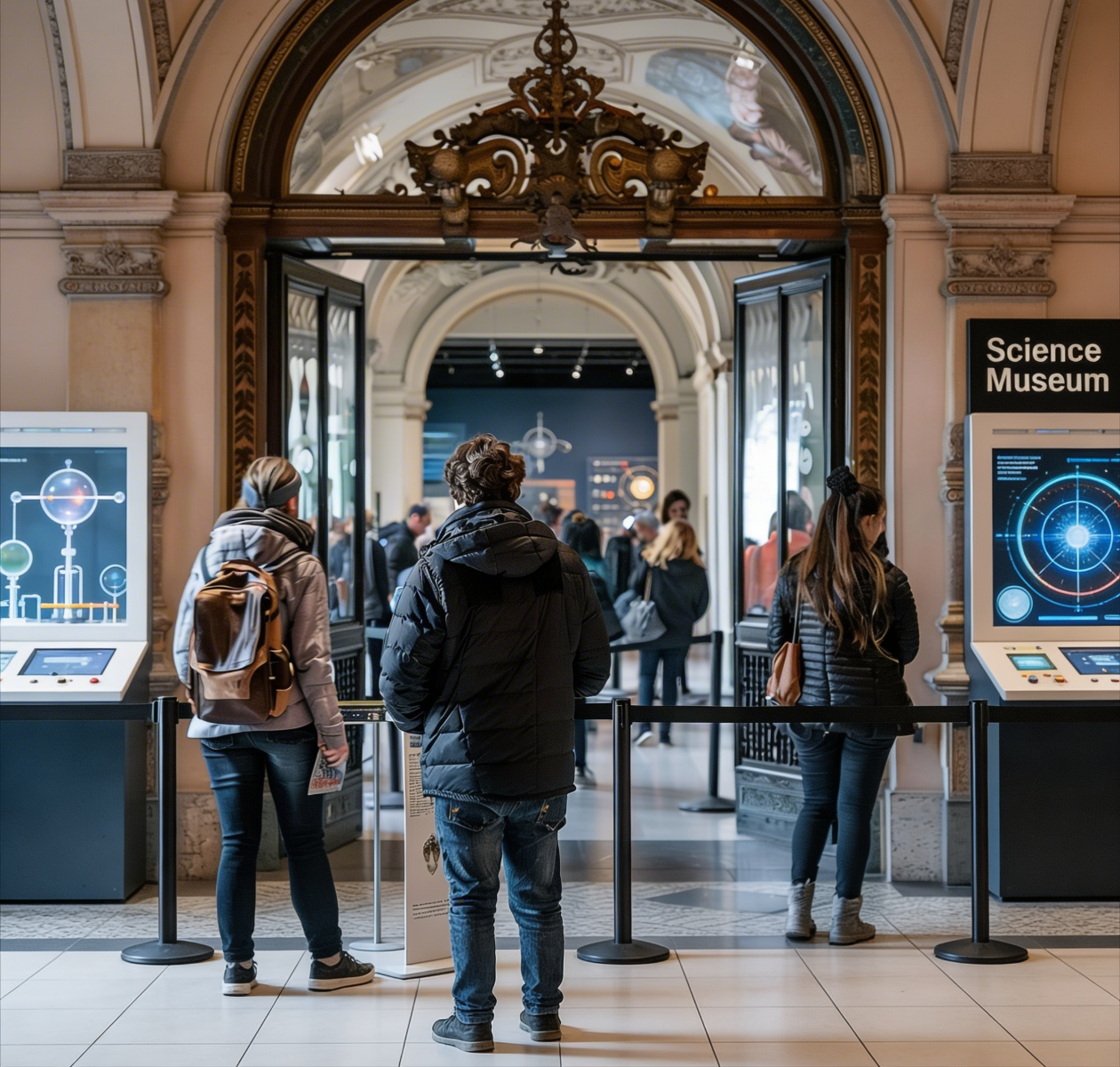 Visitors move through a Science Museum Entry point