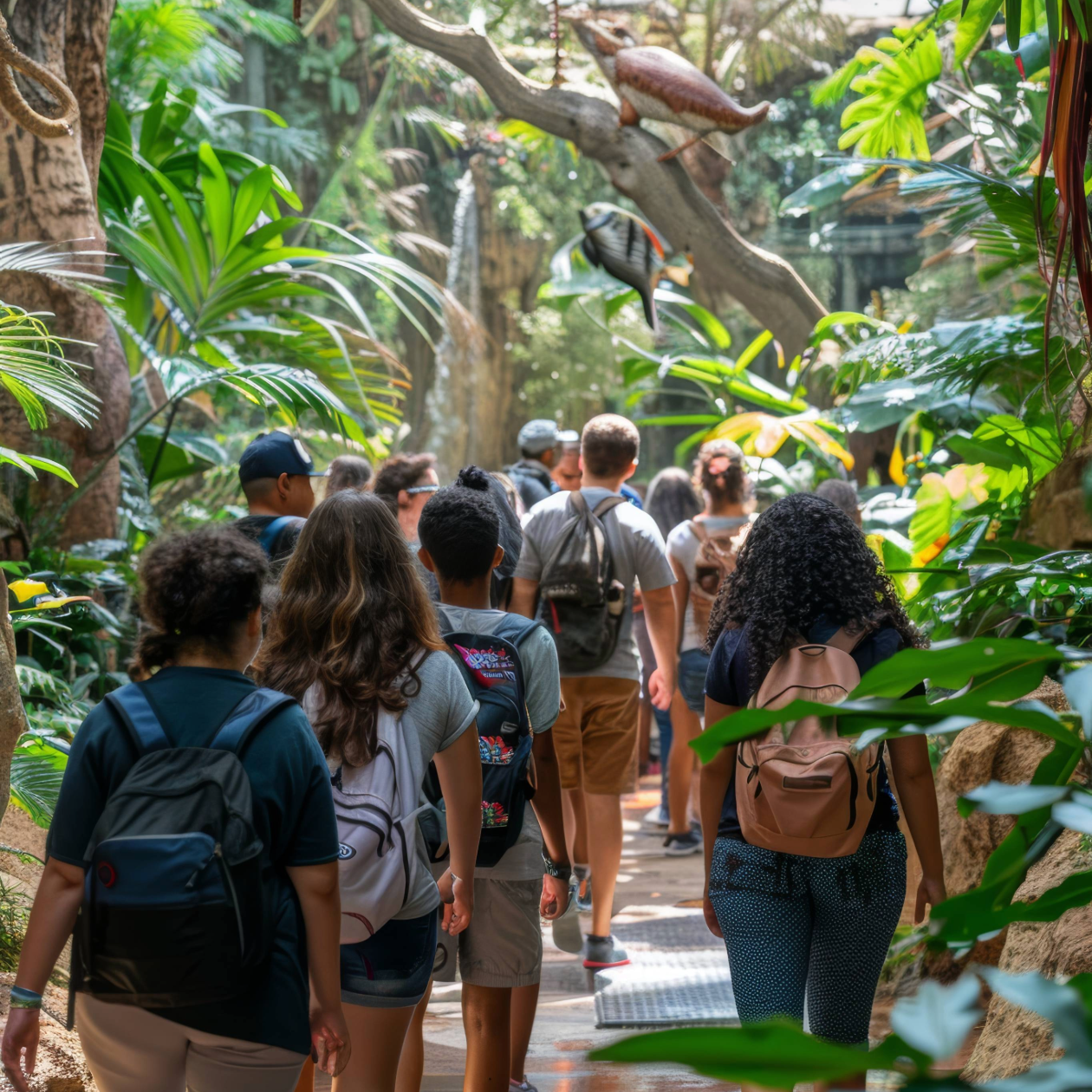 Visitors at a zoo on a sunshine busy day