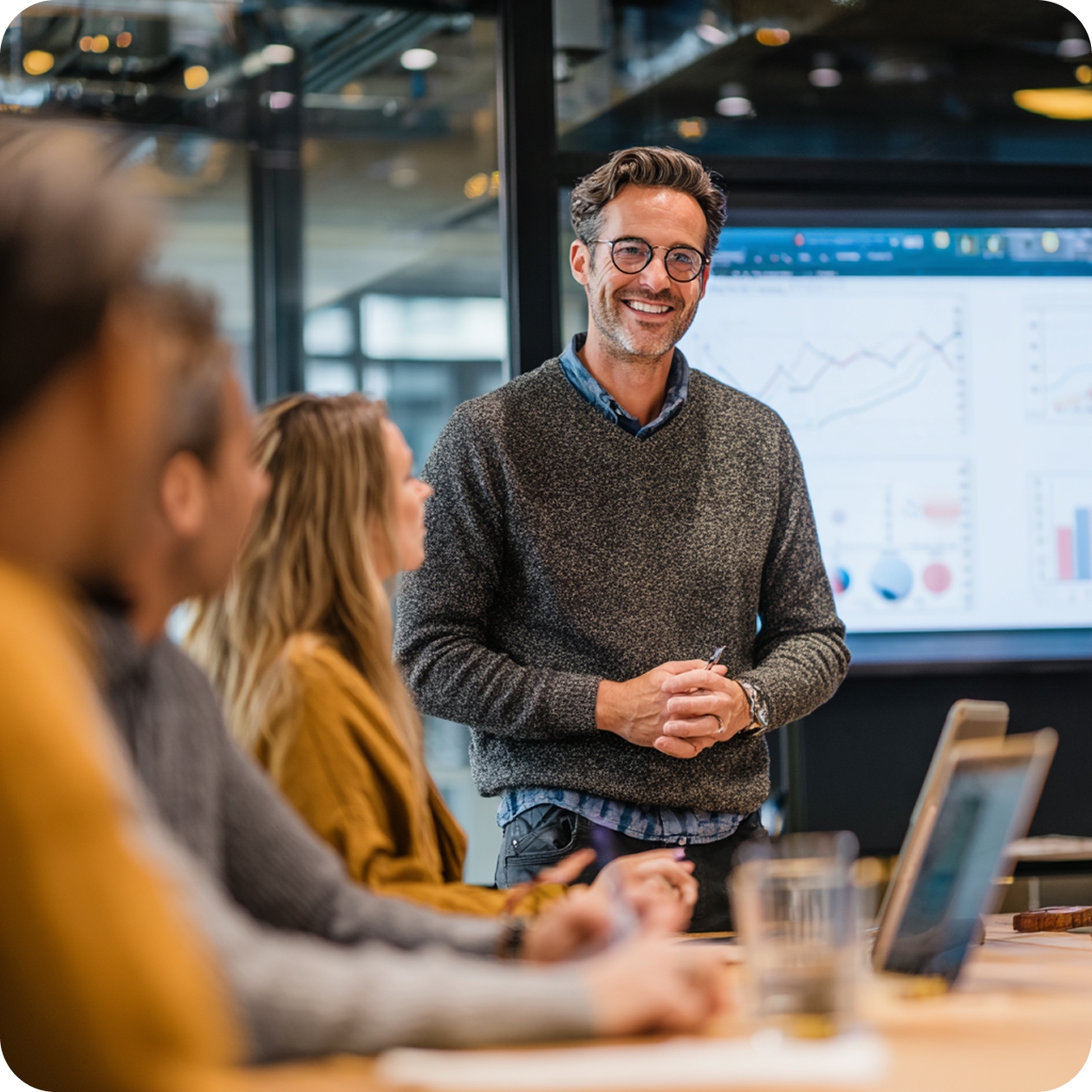 A CFO presenting financial data to their team