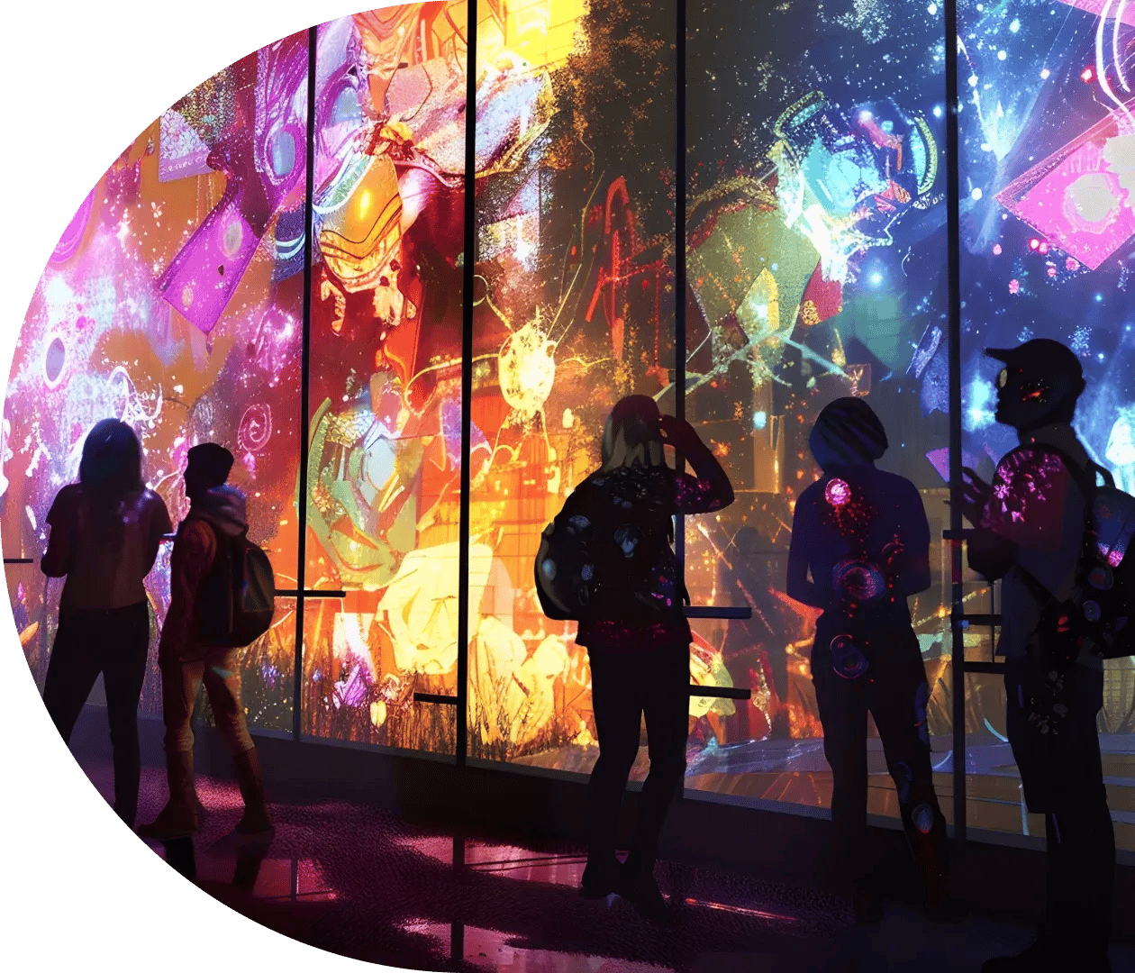 Friends visiting an immersive exhibition 