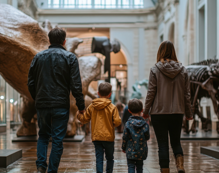Family visit a museum