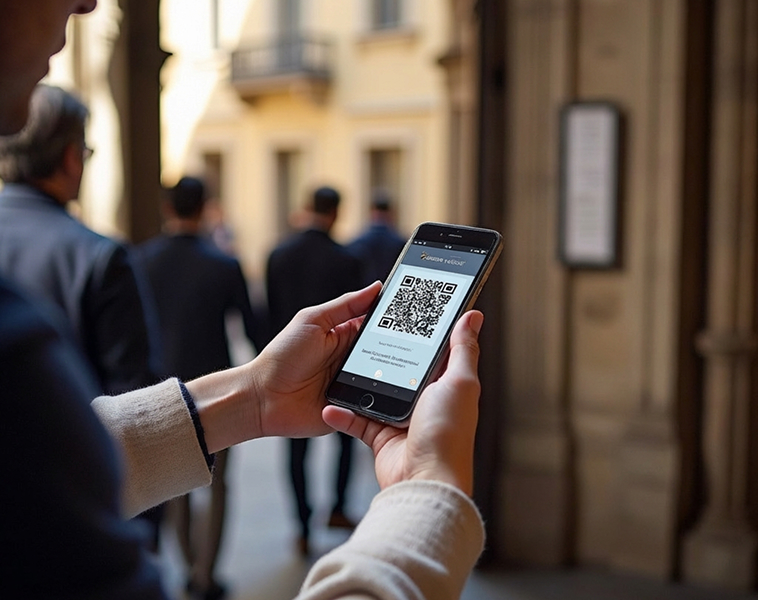 A museum member pulls up his member info QR code on his phone